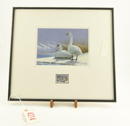 Lot # 4214 - Limited edition 1992 Wisconsin Waterfowl Stamp Design print titled “Tundra Swan” by