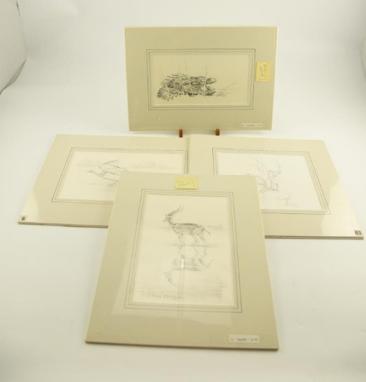 Lot # 4240 - (4) pencil drawings by Larry Norton of wildlife. Each is signed and dated. One has
