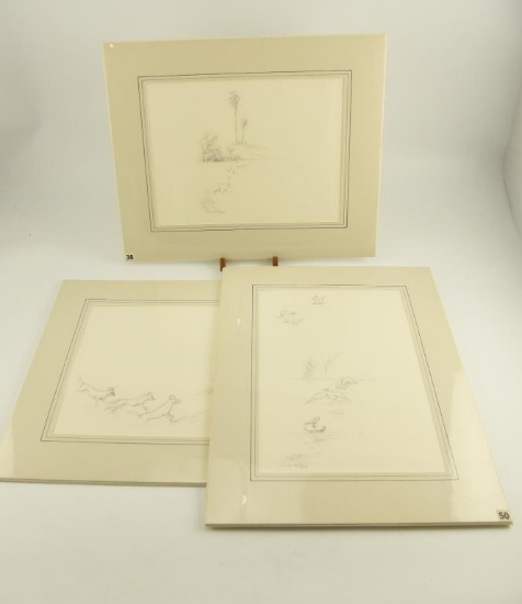 Lot # 4241 - (3) pencil drawings by Larry Norton of wildlife. Each is signed and dated. One has