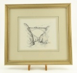 Lot # 4074 - “Victoria Falls Bridge” pencil drawing of train crossing bridge by Larry Norton.