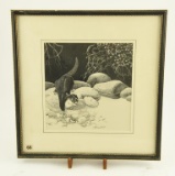 Lot # 4135 - Print of otter by Joseph A. Davis. Not signed but has information about artist on