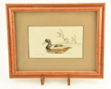 Lot # 4137 - Print of working decoy by James P. Fisher with pencil drawn sketch of ducks in