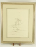 Lot # 4153 - “Elephant, Crock, & Kayaker” pencil sketch by Larry Norton. Signed by artist and