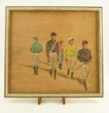 Lot # 4208 - Painting on panel of jockeys signed by artist T. H. Archer. Unfinished or a concept