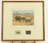 Lot # 4309 - 1987 Boone & Crockett Club Conservation Stamp print by Bob Kuhn with stamp. Has