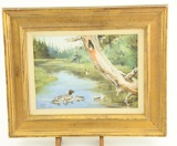 Lot # 4374 - Oil painting sketch “Goldeneye & Young” by Maynard Reese. Has label on back from