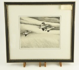 Lot # 4376 - Ink drawing with quill tip “Snow Geese” by William Downey. Has original label from