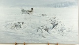 Lot # 4384 - “Taking Five” acrylic painting on board by Jon Van Zyle. Depicts scene of mushing