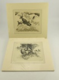 Lot # 4413 - (2) Etchings of scenes with deer by R.H. Palenske titled “Let’s Go” & “The Intruder”.