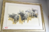 Lot # 4427 - “Cape Buffalo” watercolor painting by Vic Guhrs of Zambia. Has gallery label from