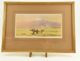 Lot # 4432 - Print of rhinos by David Shepherd Signed in pencil by artist on matted border. Has