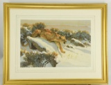 Lot # 4437 - Limited edition “Silent as the Snow” print of by Bob Kuhn. Signed in pencil and