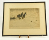Lot # 4448 - “Wild Horses” etching by Levon West. Signed in pencil. Has light stains throughout.
