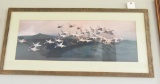 Lot # 4457 - Large print of common eider ducks in flight. Unsigned. Has been professionally