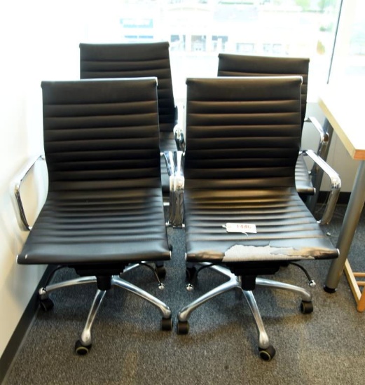 Lot #1446 - (4) Black vinyl and chrome adjustable office chairs (as is all have wear to vinyl)