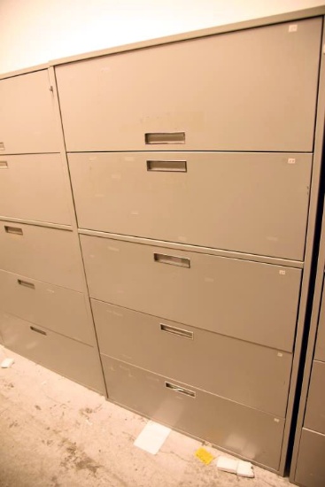 Lot #1457 - Commercial Grade five drawer horizontal file cabinet in gray finish (62” x 36” x 18')