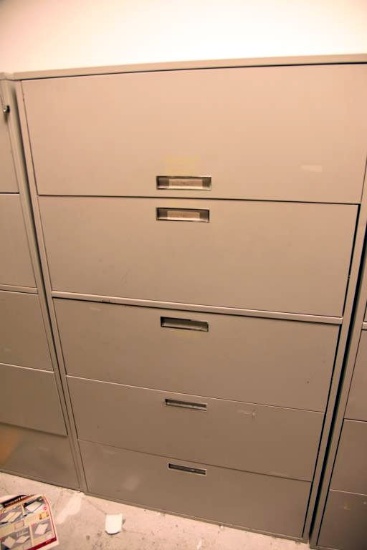 Lot #1458 - Commercial Grade five drawer horizontal file cabinet in gray finish (62” x 36” x 18')