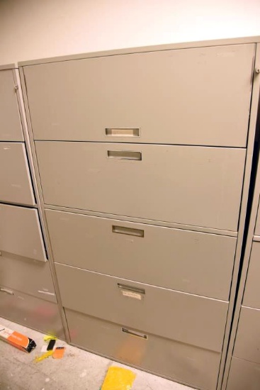Lot #1459 - Commercial Grade five drawer horizontal file cabinet in gray finish (62” x 36” x 18')