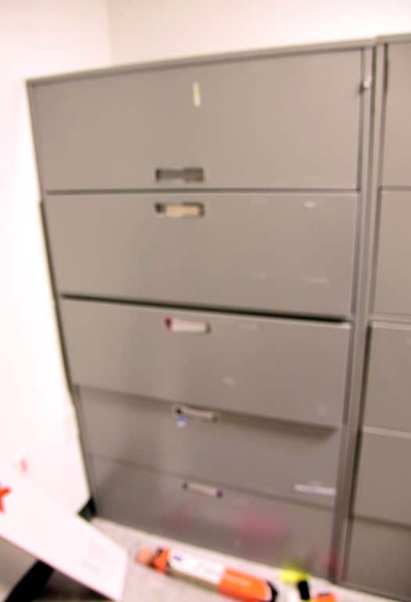 Lot #1460 - Commercial Grade five drawer horizontal file cabinet in gray finish (62” x 36” x 18')