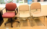 Lot #1292 - (2) waiting area chairs with gray upholstered seats and one office chair