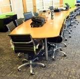 Lot #1365 - Custom made designer curved conference table with mustard top and gun metal gray