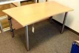 Lot #1387 - Contemporary work desk in Maple and gray gun metal finish (29” x 55” x 34”)