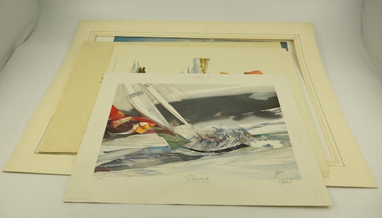 (1) Sailing print by William Bond, (2) lab prints by James Fisher, “Bobwhite and Pointer” in