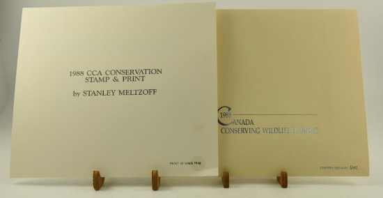 (2) 1988 Canada Wildlife Habitat Limited Edition prints by Robert Bateman, (1) 1988 CCA Stamp