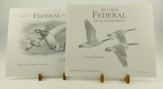 (3) 2018-2019 Federal Duck Stamp prints of Mallards by Robert Hautman, (2) 2017-2018 Federal