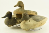 (3) vintage working decoys in Balsa wood and cork with gunning wear as is