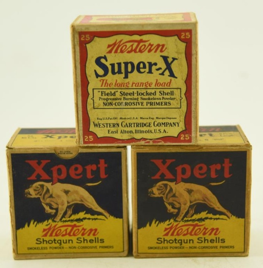(3) full boxes of vintage 16 gauge shotgun shells by Xpert and Western Super X