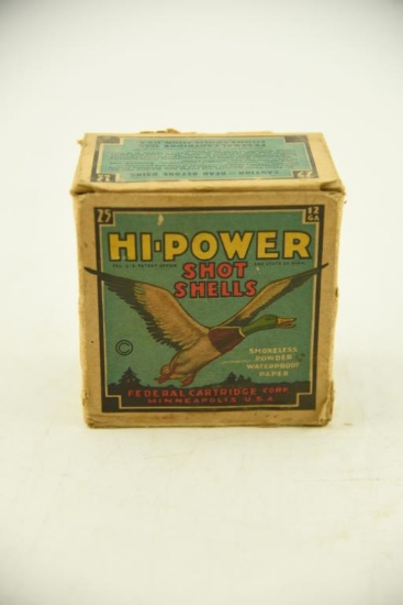 Vintage box of Federal Cartridge Co. Hi-Power 12 gauge 4 shot unopened