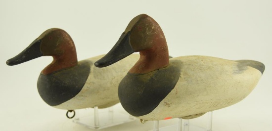 Pair of Upper Bay Canvasback Drake Decoys Branded Ballam on underside with lead keel