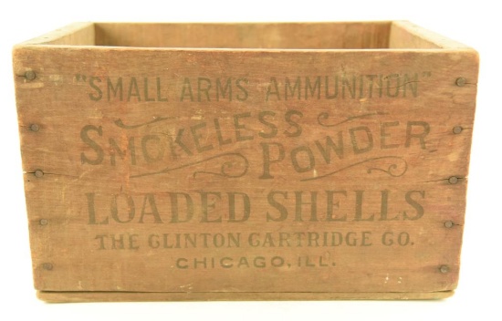 The Clinton Cartridge Company Small Arms Ammunitio wooden 12 gauge shotgun shell box