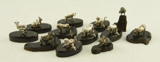Set of 12 silver plated figural animal placecard holders