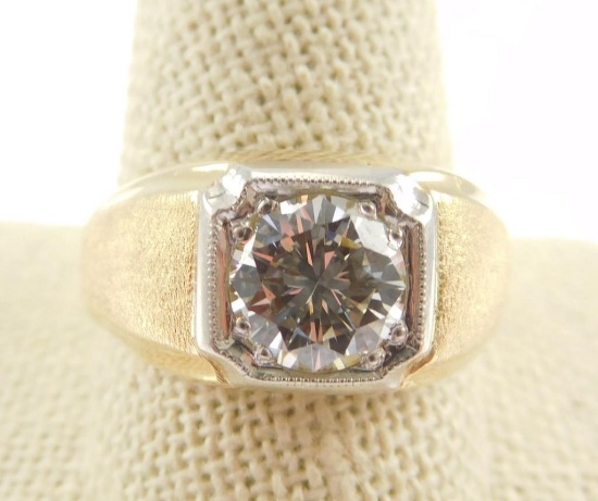 Lot #12: 14k yellow gold gents square top solitaire ring (14k white gold square plate top I