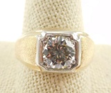 Lot #12: 14k yellow gold gents square top solitaire ring (14k white gold square plate top I