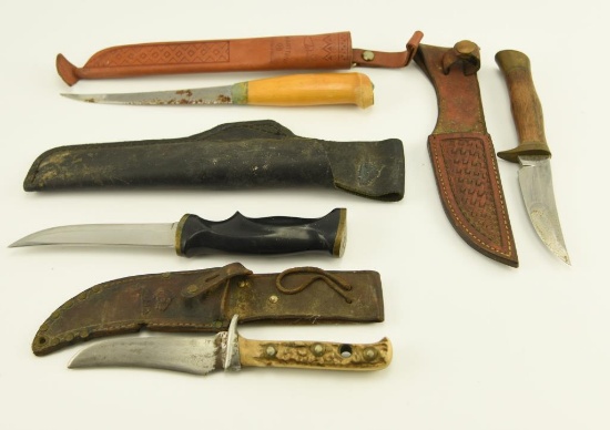 Lot #25 - (4) Knives: Browning Fixed Blade 8” knife in sheath, Stag Handle 8 ½” knife with