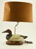 Lot #145 - Upper Bay Canvasback Drake decoy with gunning wear in original paint used as a lamp