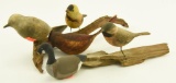 Lot #188 - Lot of carved songbirds: Cardinal, Gold Finch, Chickadee, miniature carved Canada