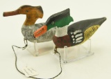 Lot #206 - Pair of Coot Garton miniature carved Mergansers hen and drake each branded COOT on