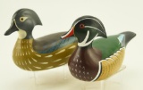 Lot #236 - Pair of Ed Green, Baltimore, MD half size carved Wood Ducks hen and drake Each signed