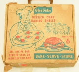 Lot #50 - Set of (6) Vintage Glasbake white milk glass crab bakes in original box