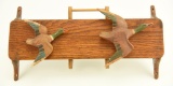 Lot #67 - Hand crafted wall shelf magazine/mail rack with carved miniature flying Mallard drakes