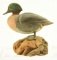 Lot #439 - J. Ahern miniature carved full body standing Green Wing Teal on driftwood 2 ¾” A143