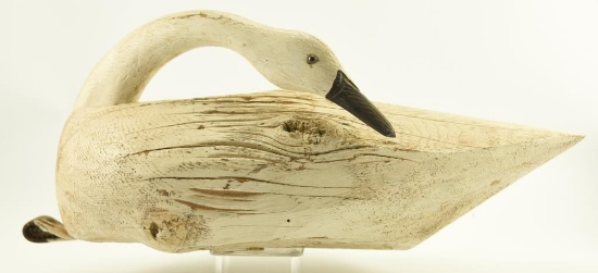 Lot #351 - Large North Carolina Cedar Body Preening Swan branded FES on underside 26” long x 11"