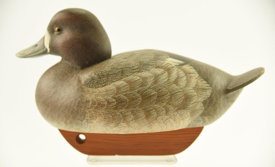 Lot #358 - Fine Blue bill hen decoy by Jay Polite, New Castle, DE 1992 with wooden keel 12”