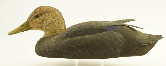 Lot #360 - Paul Loder 1985 carved decorative black duck decoy from the Rusty Harvey Collection