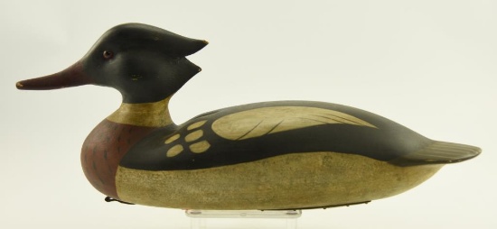 Lot #363 - F. Jennings, New Jersey Hollow Body Carved Merganser Drake decoy Branded JENNINGS on