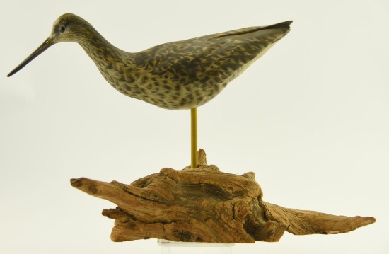 Lot #365 - Peter Pawmgo 1992 Greater Yellowlegs standing model decoy on driftwood 13” high